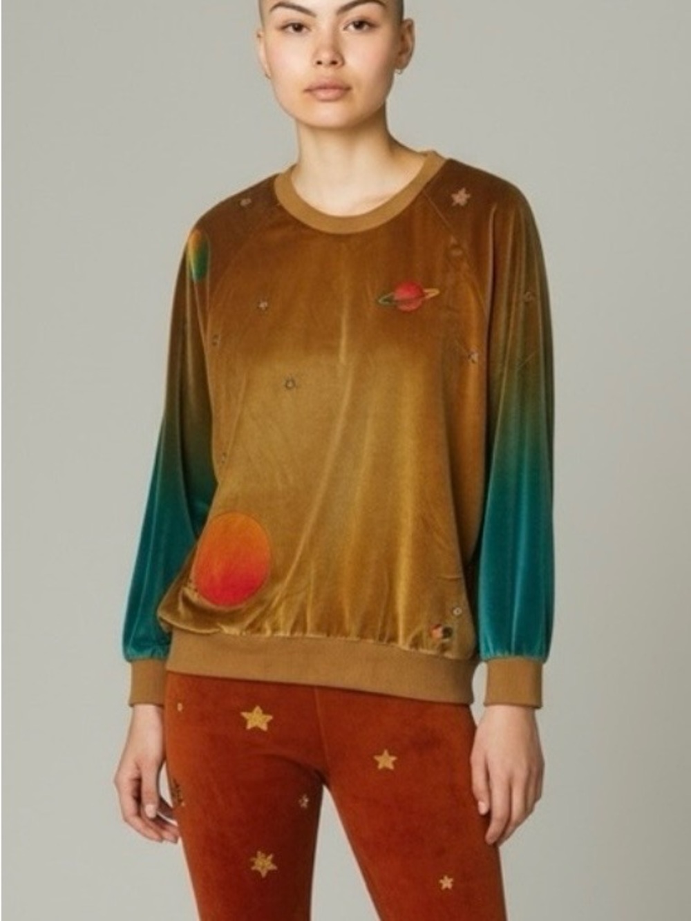 SUPER RARE 💎 Aviator Nation Celestial Galaxy Velour Crew neck Women’s size XS !